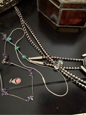 Vintage Native American Turquoise sterling silver ring sunface inlay LOT